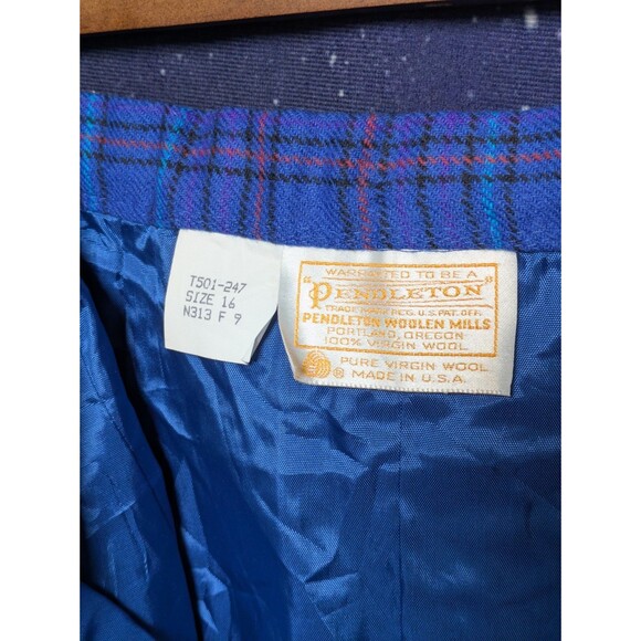 Vintage Pendleton Blue Plaid Wool Skirt Size 16 USA Made Geek Grunge Academia - Picture 6 of 8